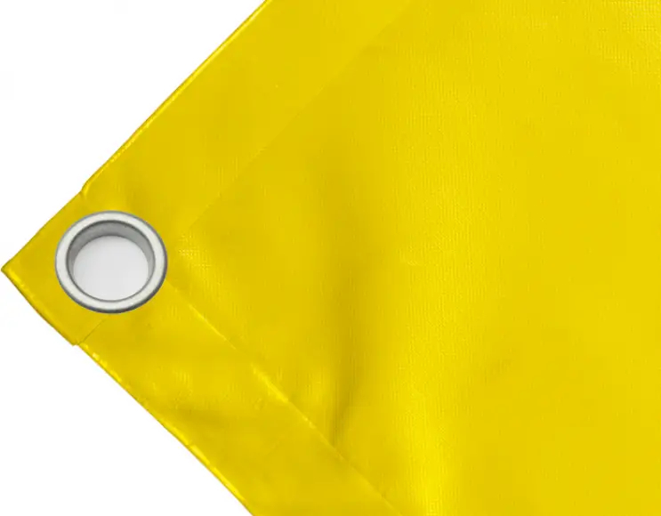 High-strength PVC tarpaulin box cover, 650g/sq.m. Waterproof. Yellow. Eyelets 40 mm