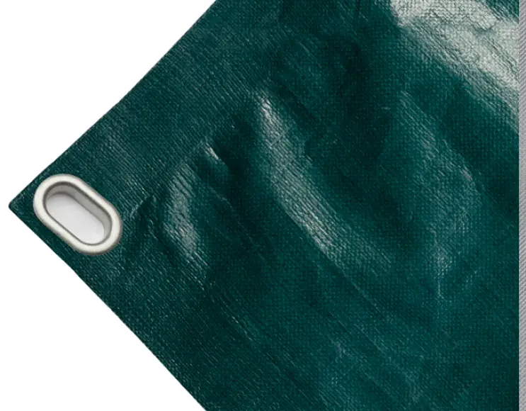 High-strength polyethylene tarpaulin box cover, 230g/sq.m. Waterproof. Green. Oval eyelets 40x20 mm