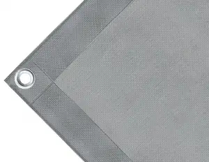High-strength PVC tarpaulin box cover, 280g/sq.m Microperforated sheet, not waterproof.  Grey. Standard round eyelets 17 mm - cod.CMHSK-17T