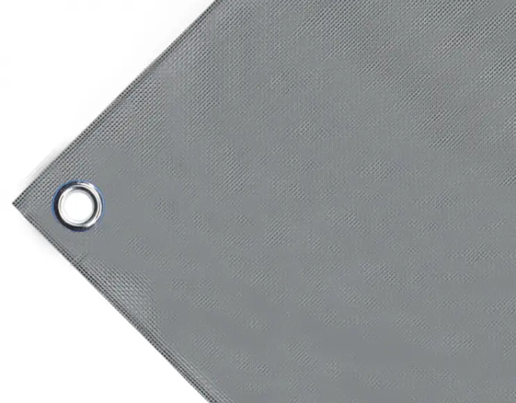 High-strength PVC tarpaulin box cover, 650g/sq.m. Waterproof. Grey. Round eyelets 23 mm