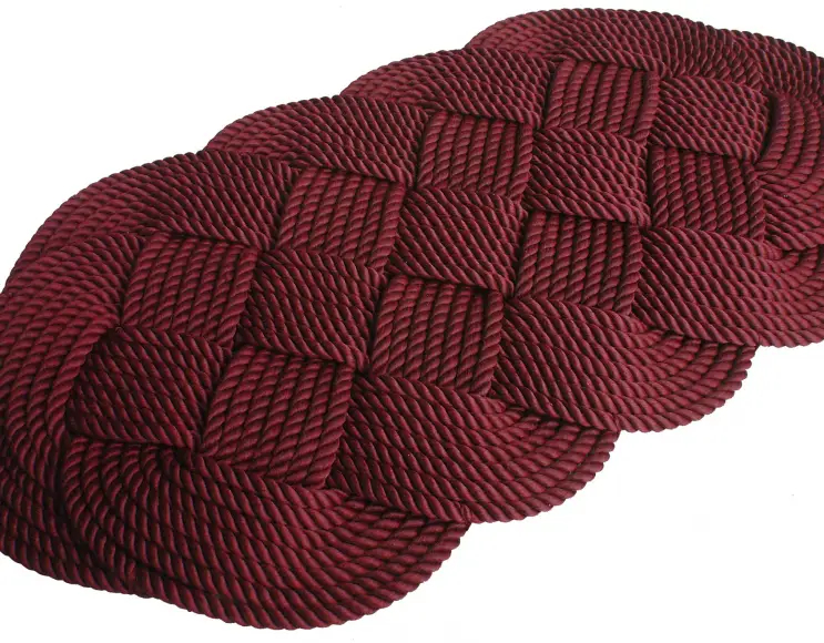Hand woven rope doormat. Bordeaux color. Solid color. Ischia model